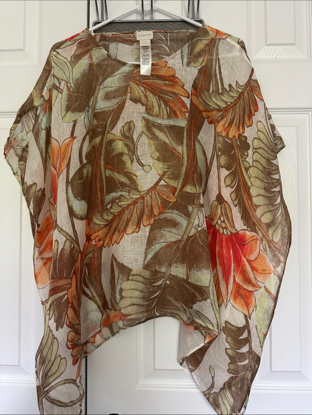 Chico's Tropical Floral Linen Top Floral Poncho Top S/M